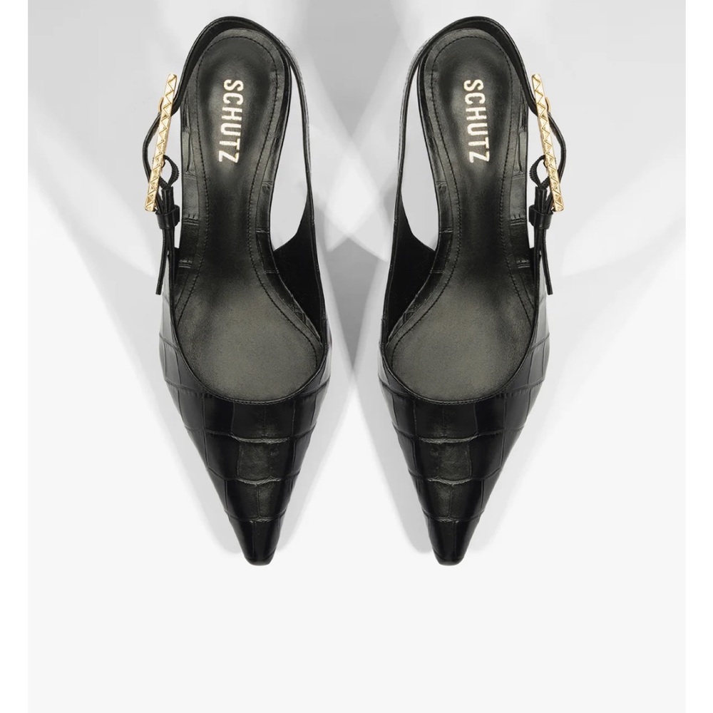 SCHUTZ Black Croc-Embossed Heels